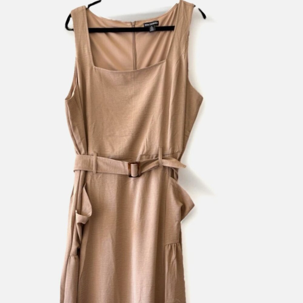 Nina Leonard Women’s Sleeveless Belted Dress Khaki 2X Pockets Plus Size